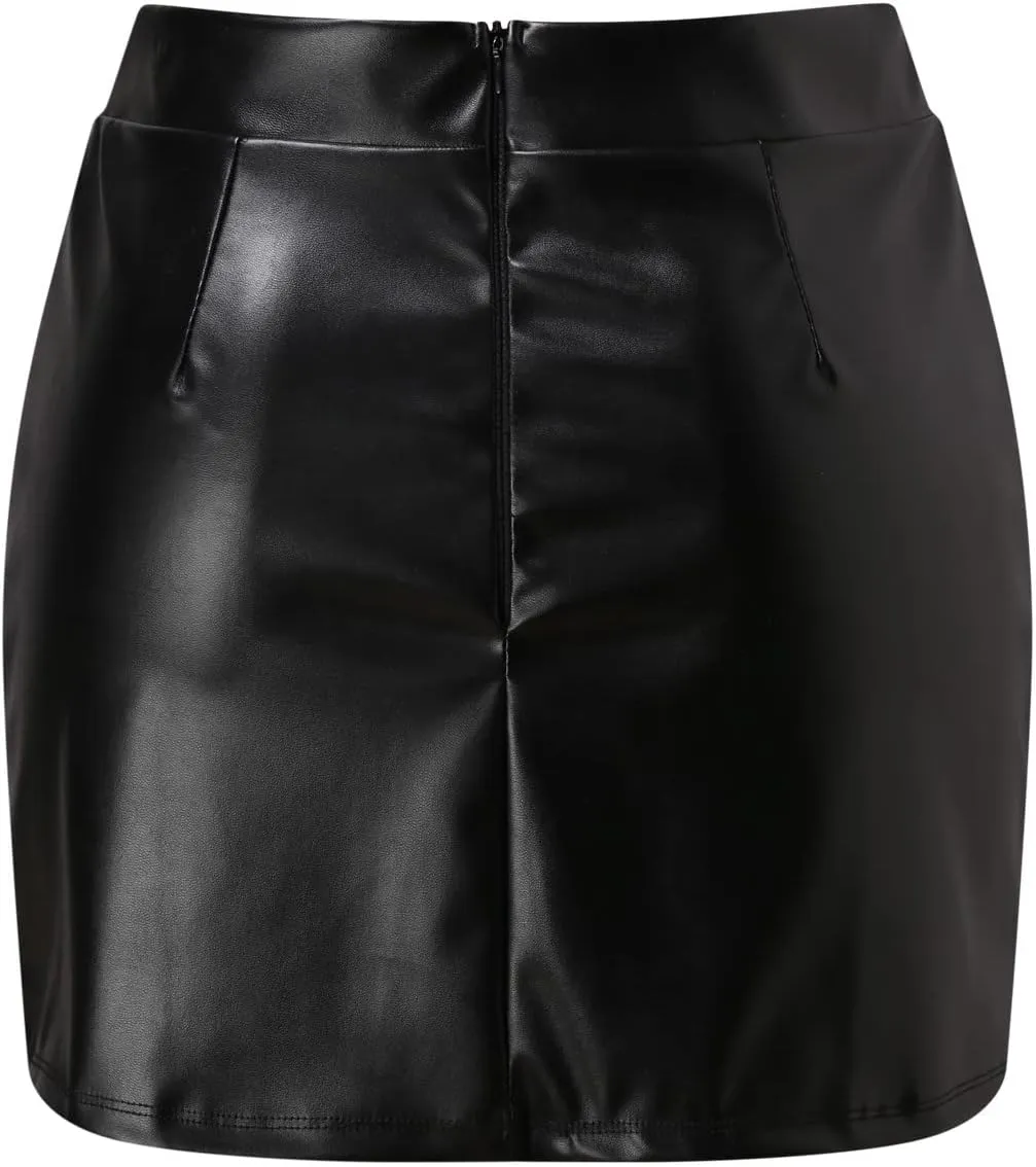 Pleated Tennis Skirts for Women Women's Comfortable Fashion Basic High Waist Faux Leather Bodycon Mini Pencil