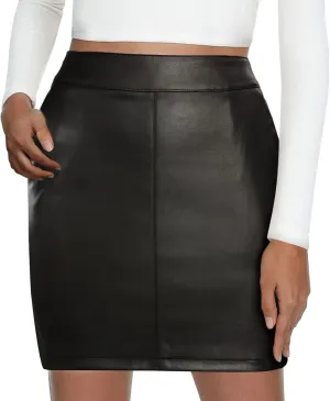 Pleated Tennis Skirts for Women Women's Comfortable Fashion Basic High Waist Faux Leather Bodycon Mini Pencil
