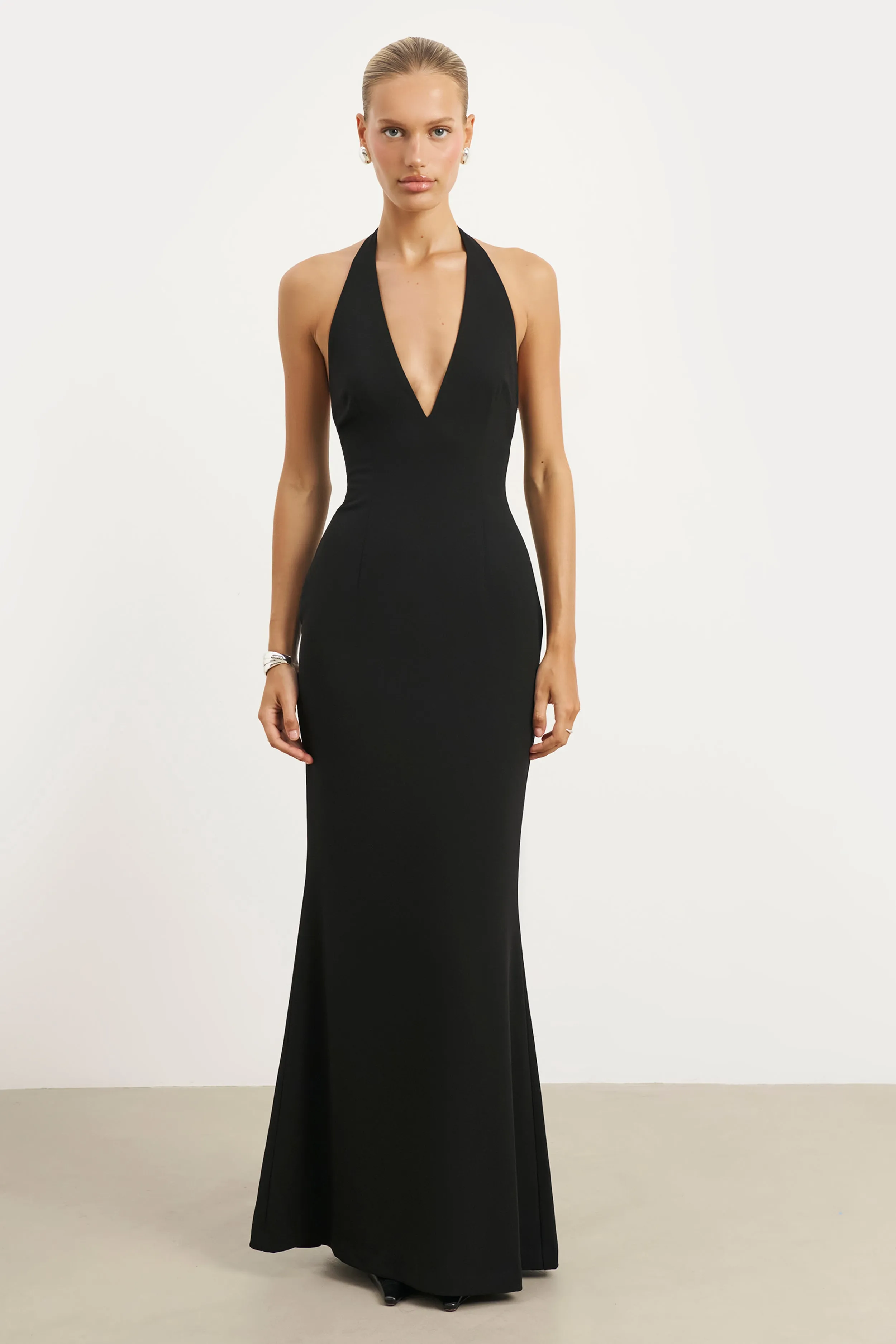 Plunging V Neck Halter Gown - Black Comfortable and Chic Easy Draping