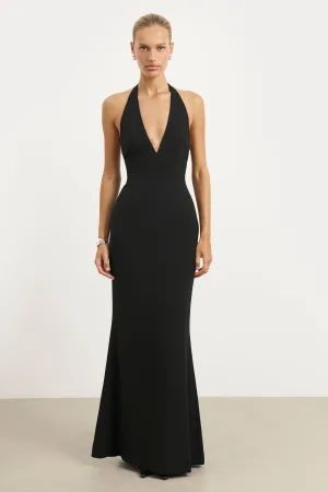 Plunging V Neck Halter Gown - Black Comfortable and Chic Easy Draping