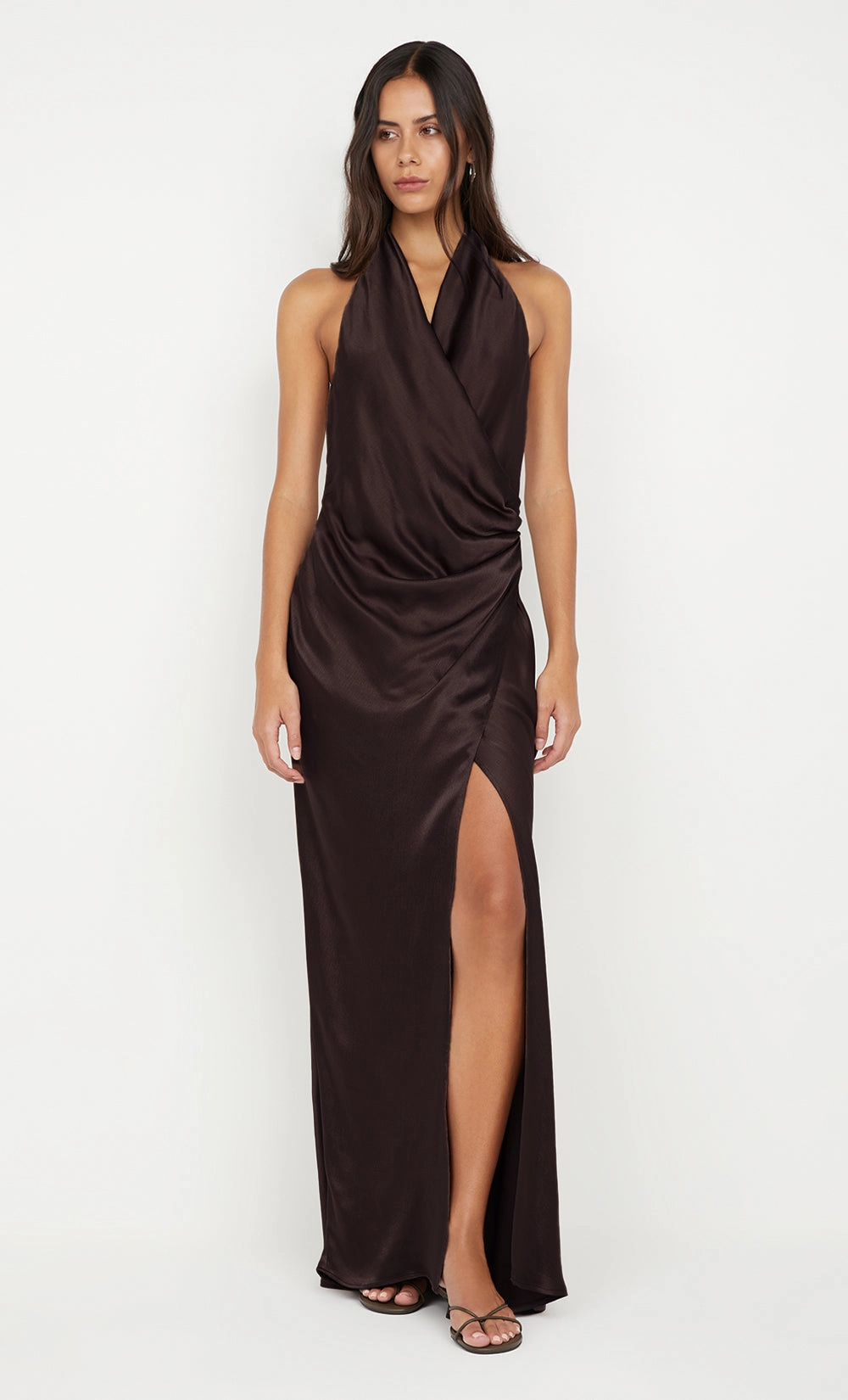 Perfectly Styled Pure Fabric ELISIA WRAP MAXI DRESS - DARK CHOCOLATE