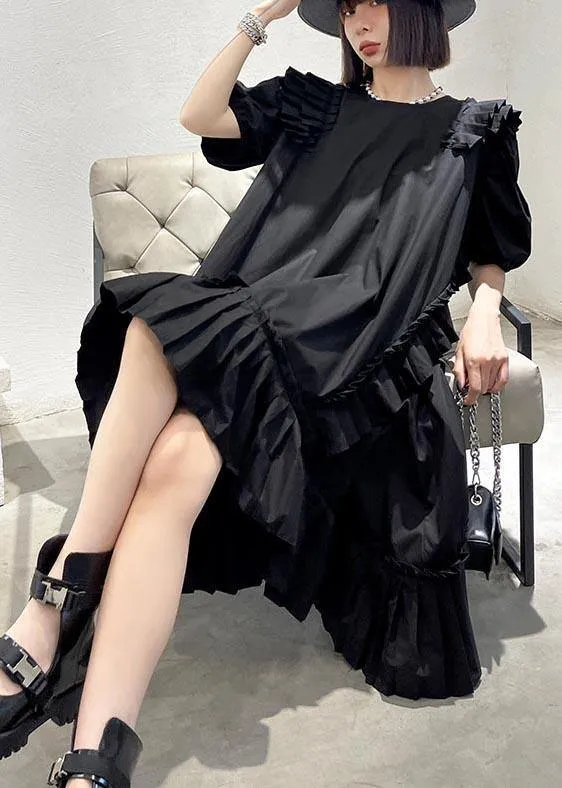 Plus Size Black Puff Sleeve asymmetrical design Ankle Dress Summer