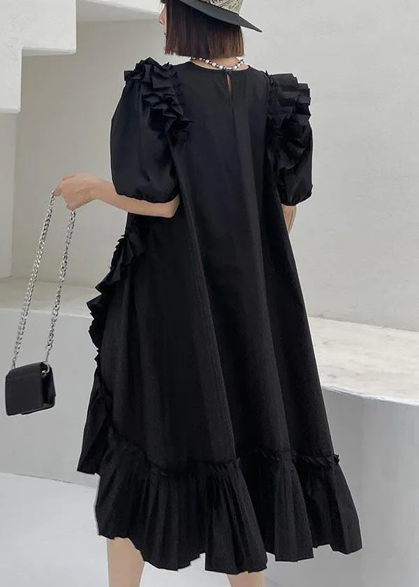 Plus Size Black Puff Sleeve asymmetrical design Ankle Dress Summer