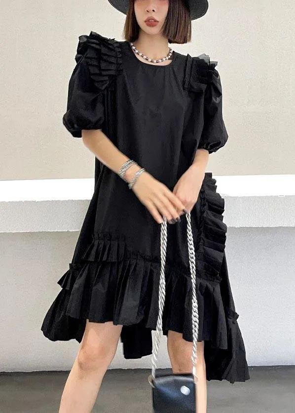 Plus Size Black Puff Sleeve asymmetrical design Ankle Dress Summer
