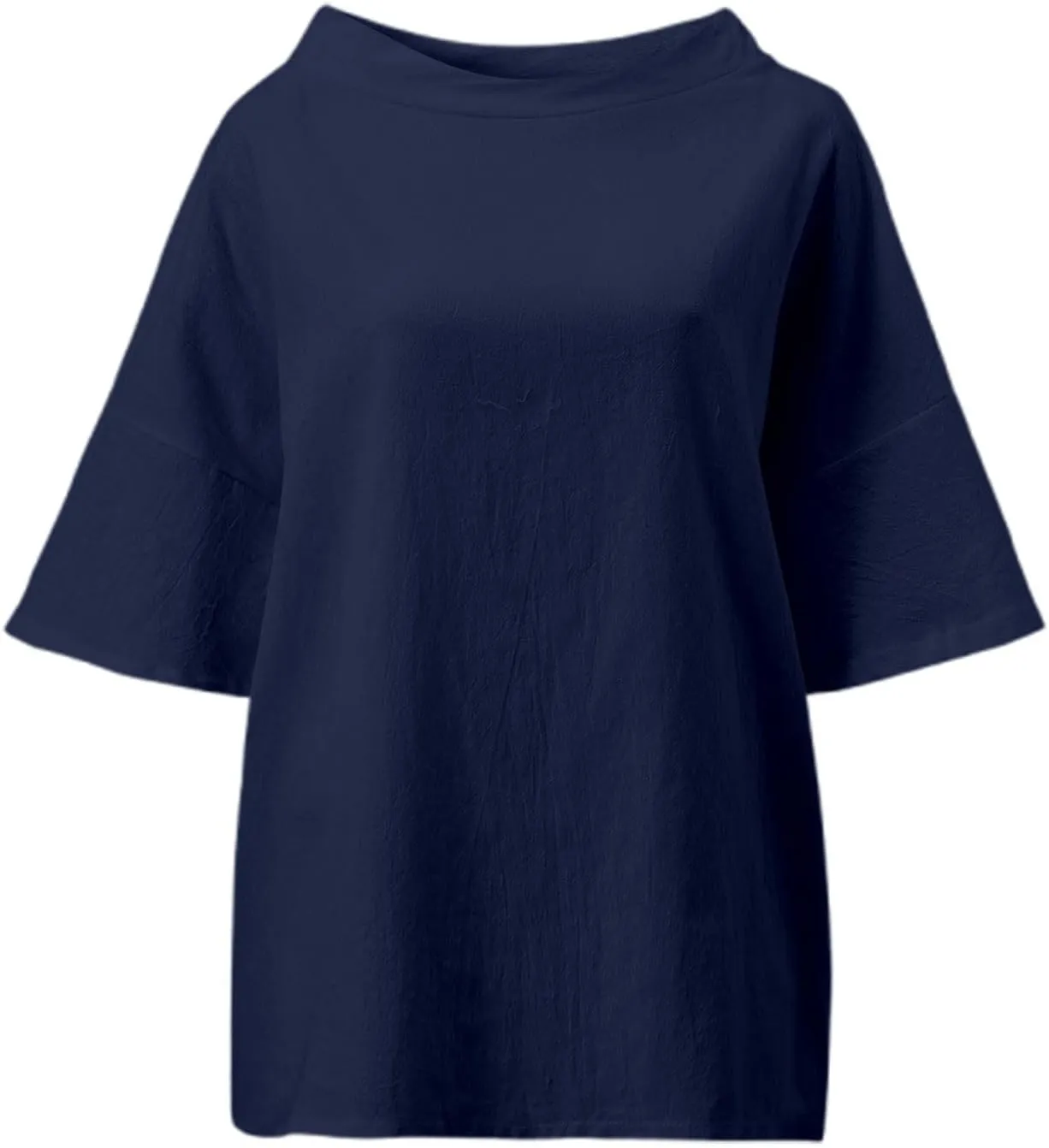 Plus Size Linen Shirts for Women Summer Short Sleeve Tops Cotton Plain T Shirts Oversized Basic Tee Loose Fit Blouse