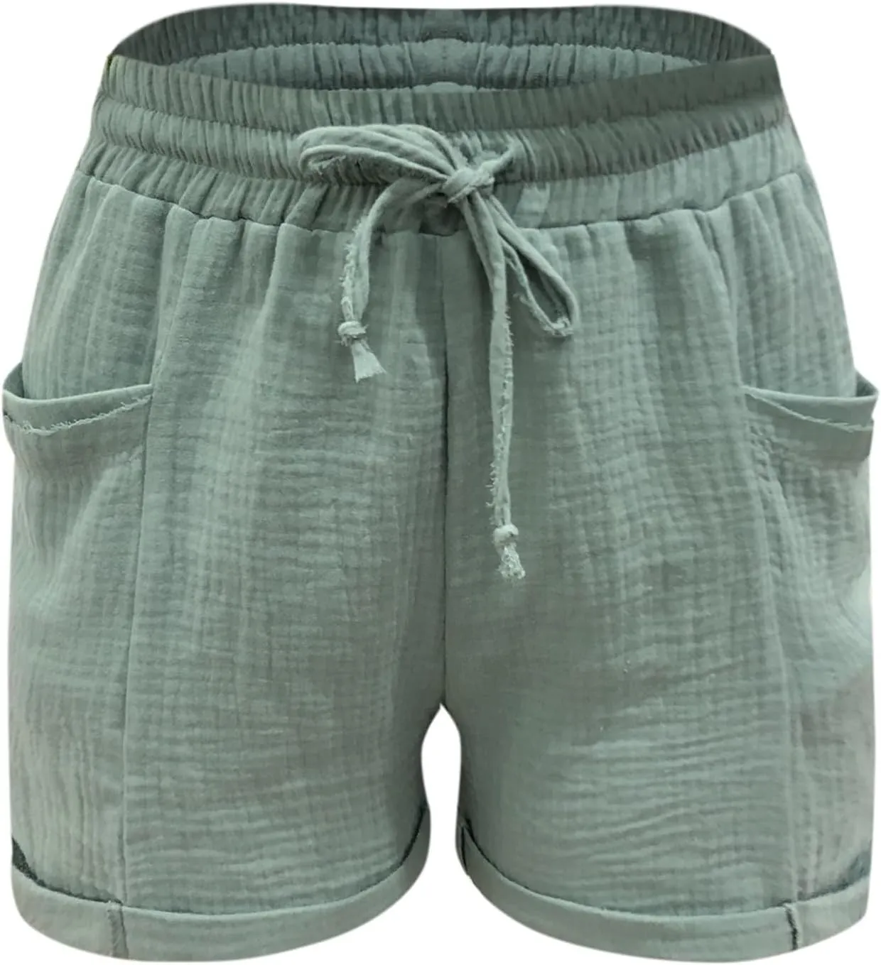 Plus Size Shorts for Women Summer Casual Comfy Linen Shorts Drawstring Elastic Waist Lightweight Hiking Shorts