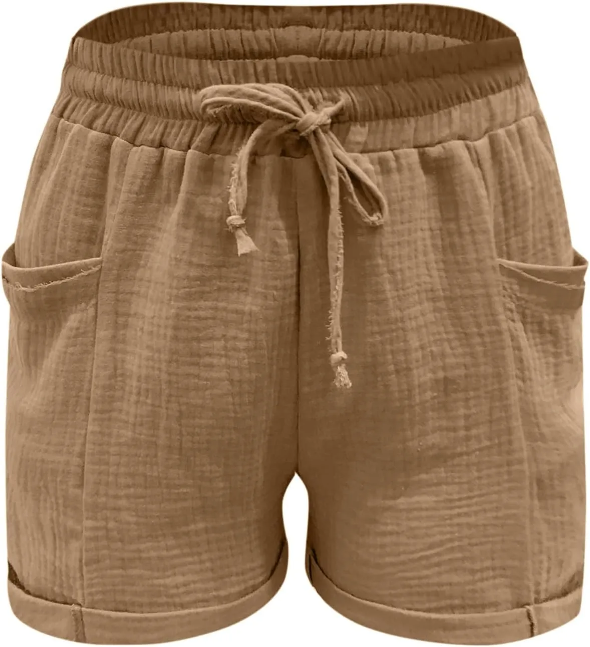 Plus Size Shorts for Women Summer Casual Comfy Linen Shorts Drawstring Elastic Waist Lightweight Hiking Shorts