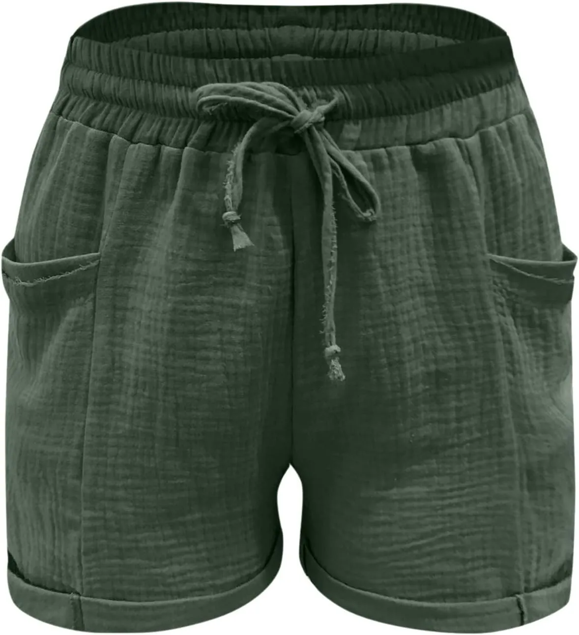 Plus Size Shorts for Women Summer Casual Comfy Linen Shorts Drawstring Elastic Waist Lightweight Hiking Shorts
