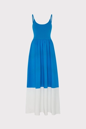 Urban Casual Look Cami Knit Poplin Blocked Midi Dress