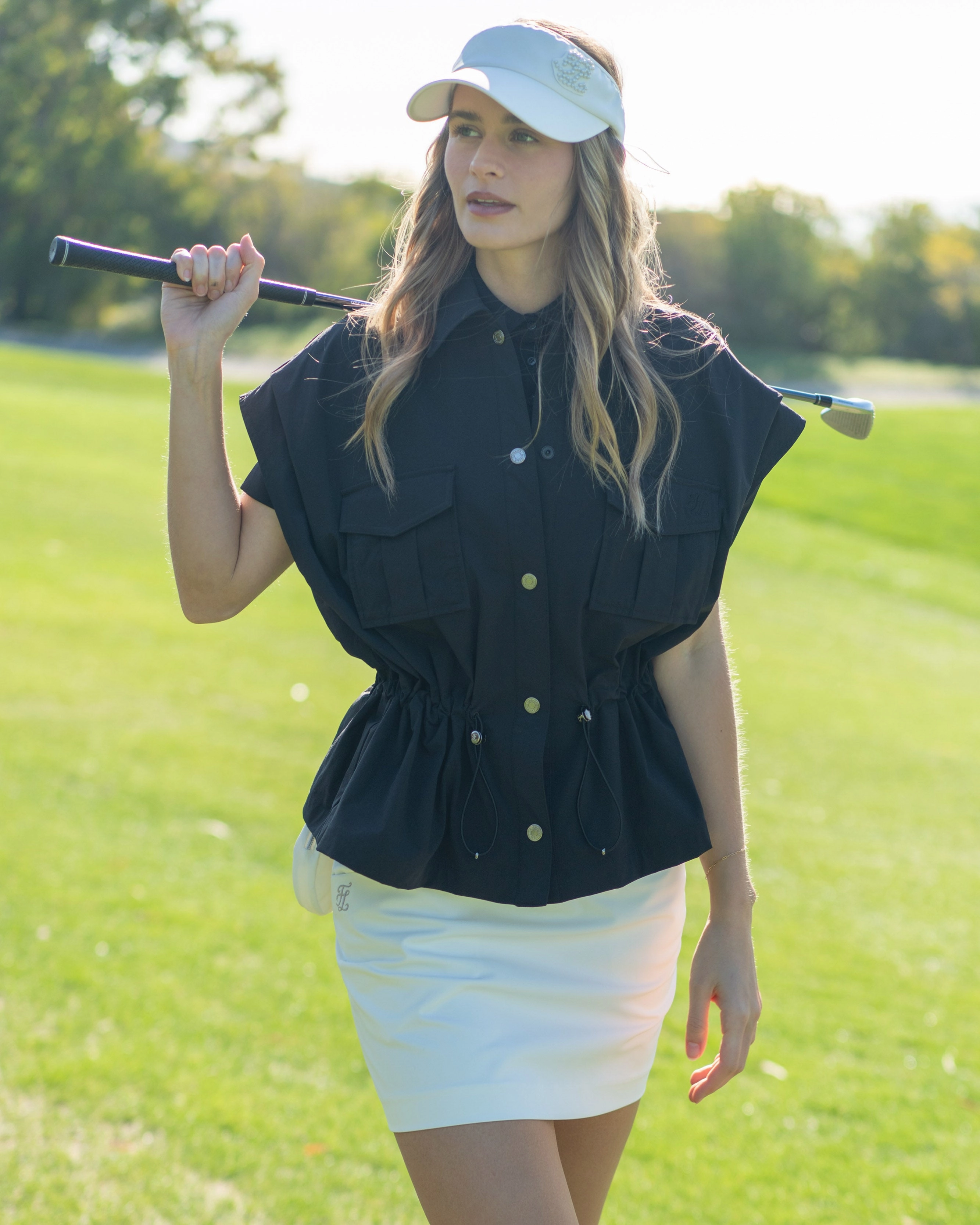 pocket collar waist band vest - Black Quilted Insulation Subtle Design Detail