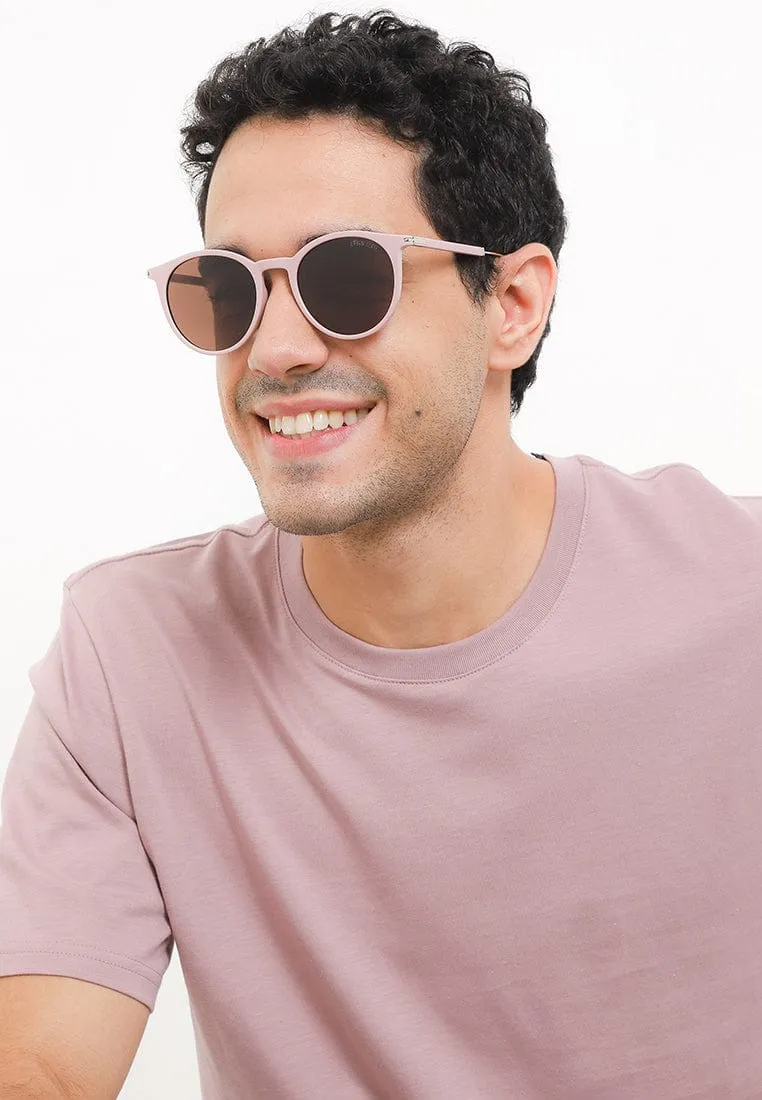Polarized Stainless Frame Apollo Round Sunglasses - Brown Pink