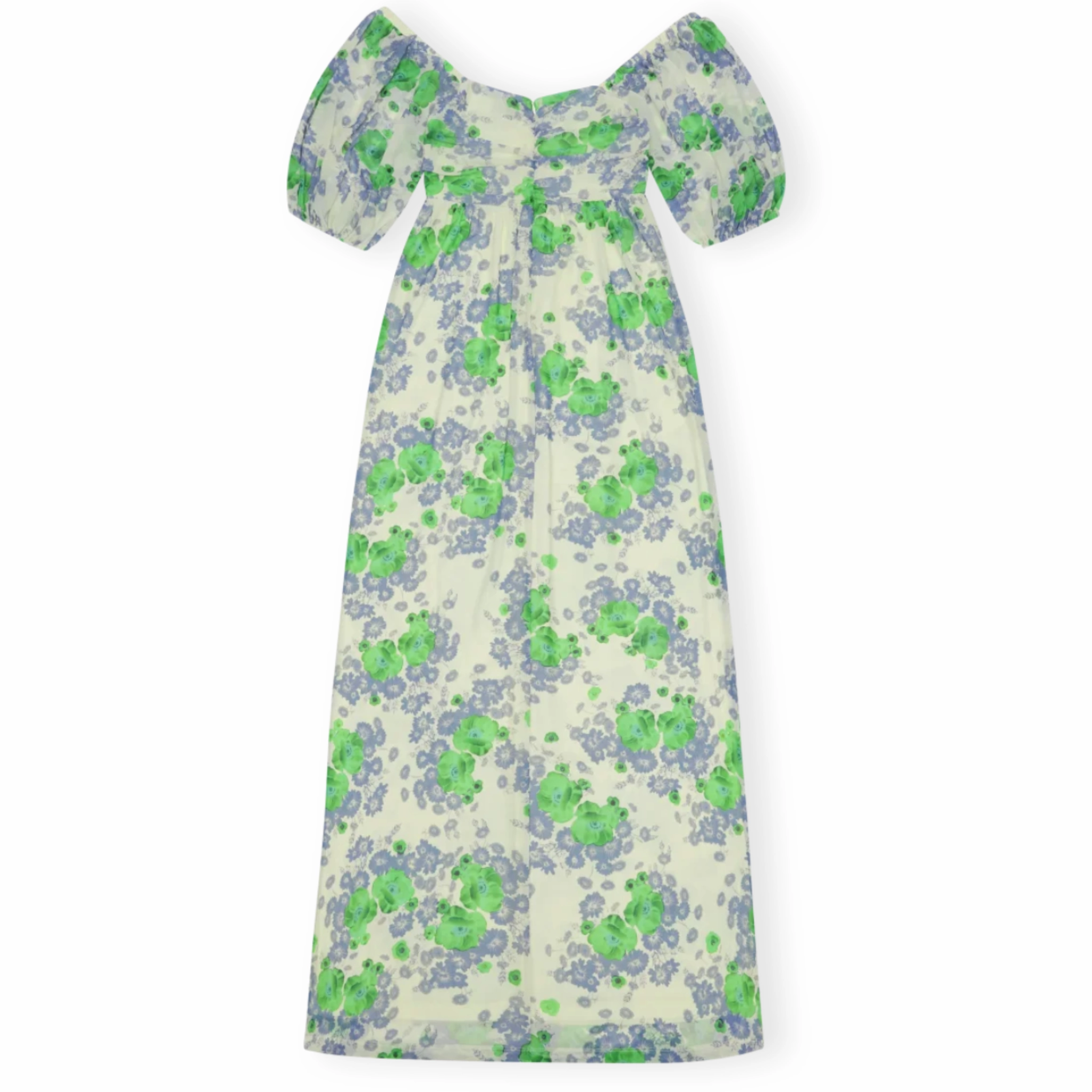 Printed Mesh Puff Sleeve Dress Fluid movement Fresh Glow