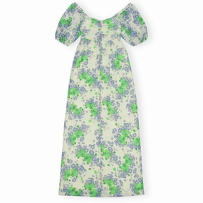Smart Lines Printed Mesh Puff Sleeve Dress