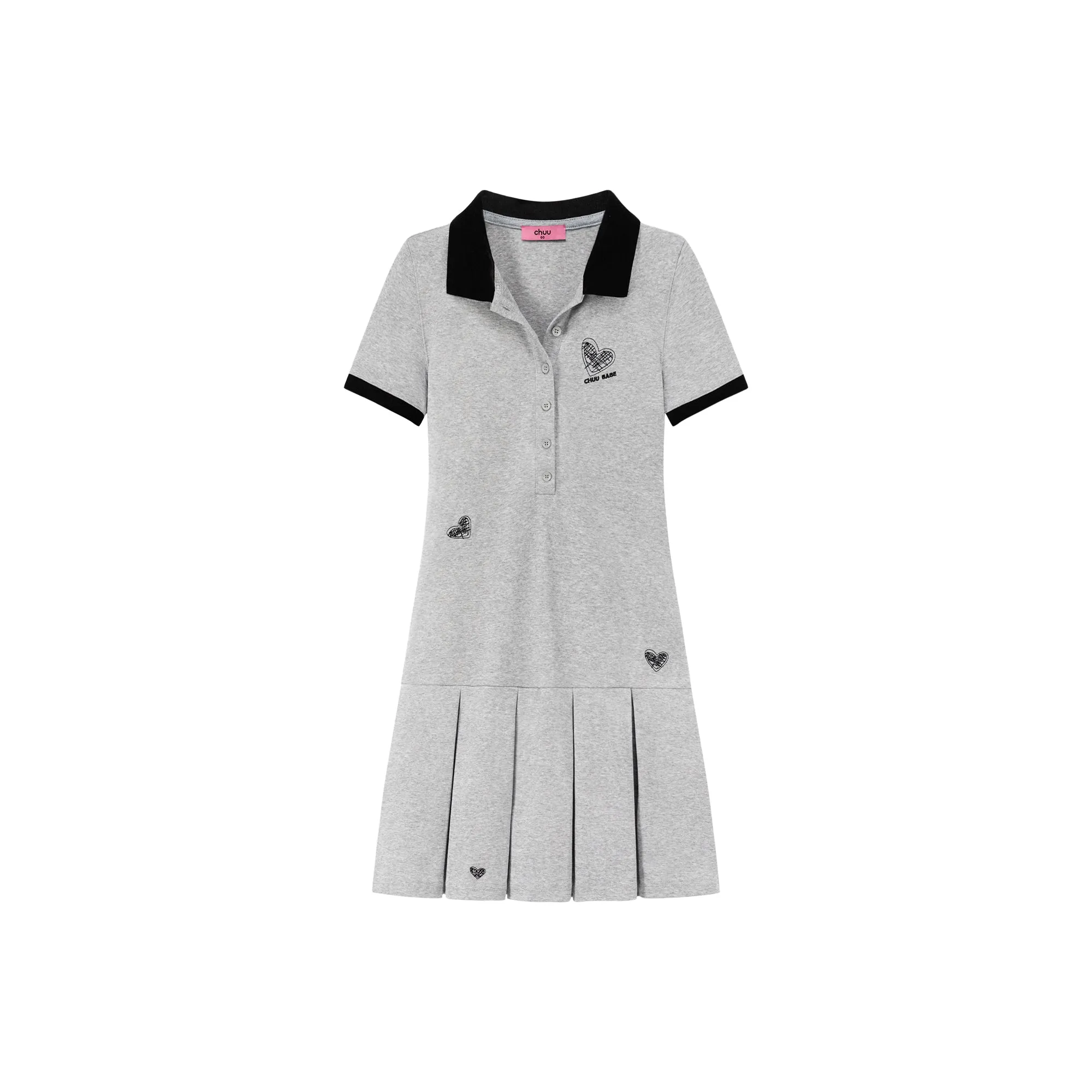 Polo Neck Pleated Short Sleeve Dress
