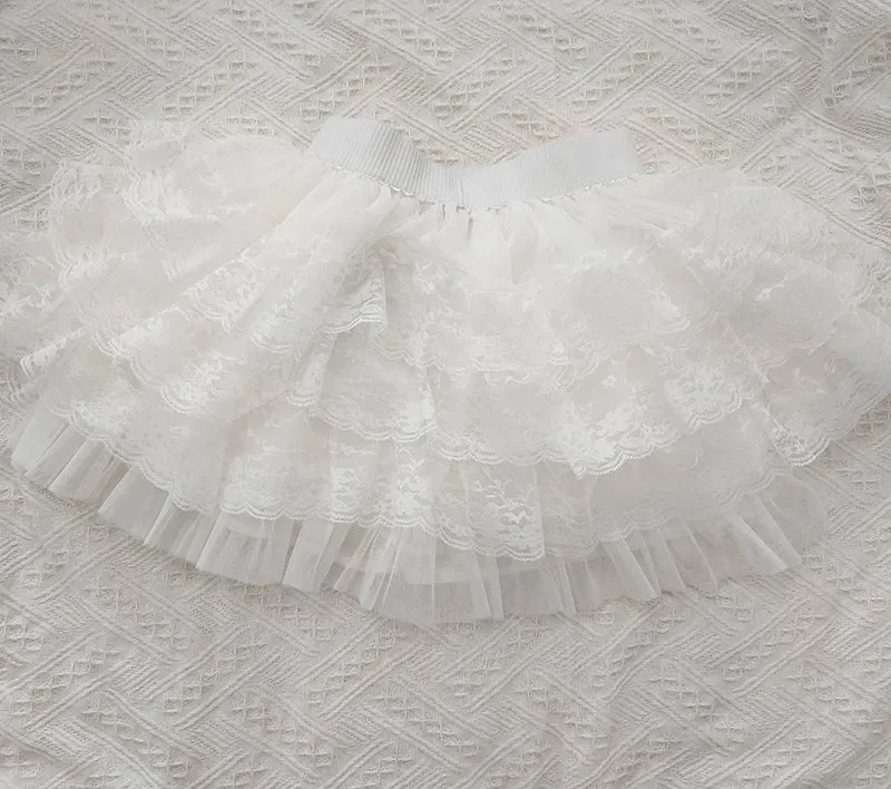 PomPom Balletcore Princess Coquette Style Lace Skirt with Bows