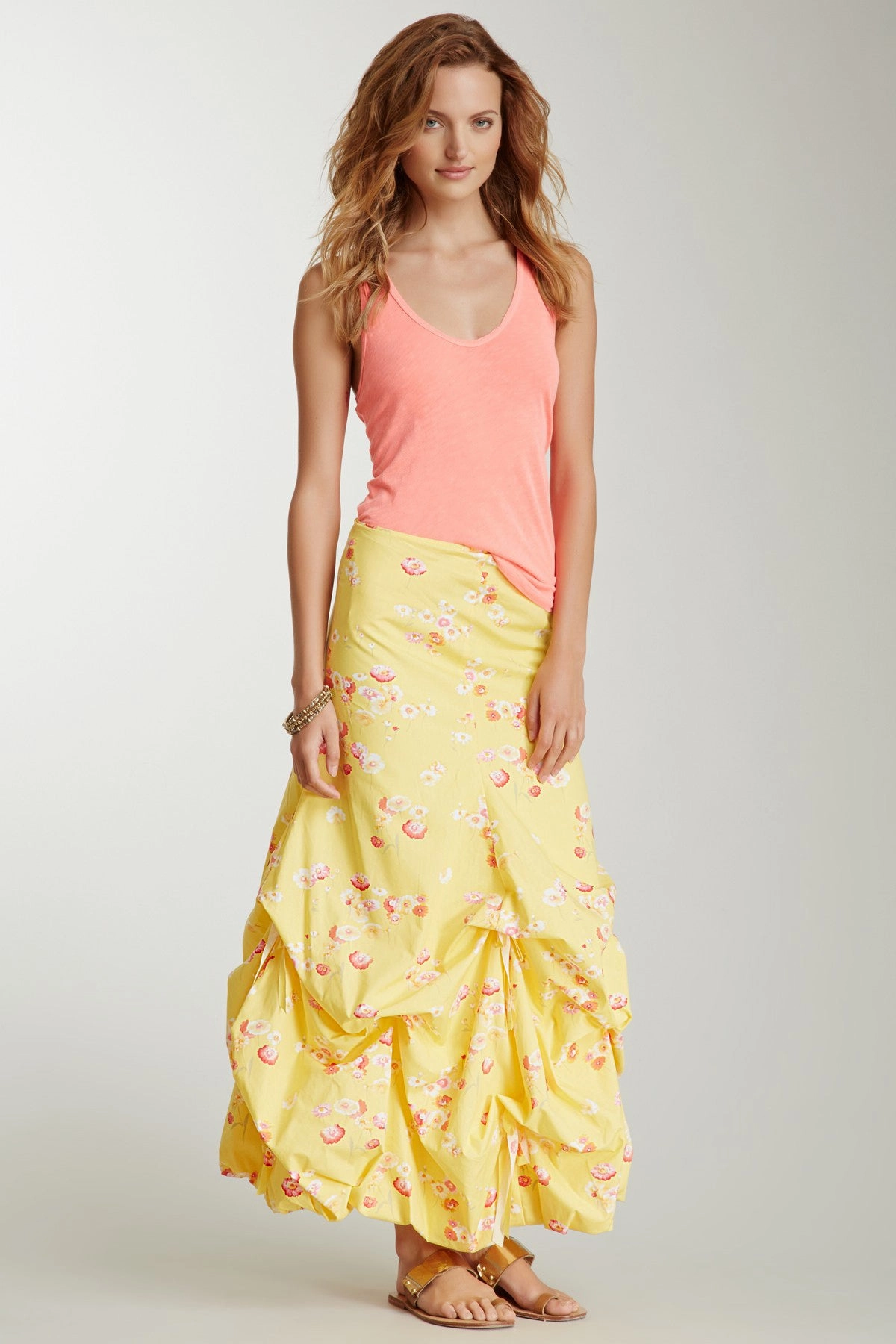 Stretch Material Sporty Casual Poplin Balloon Skirt - Yellow Blossom