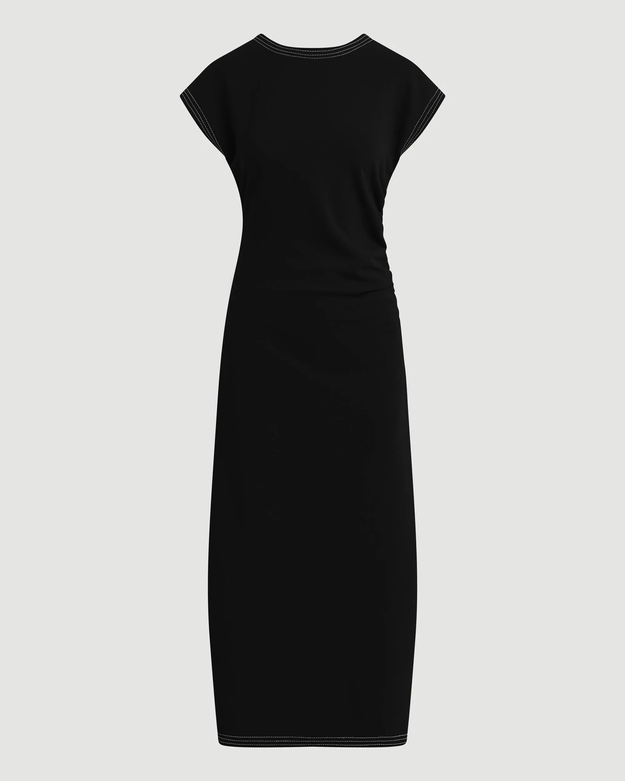Comfy Fit Wear Vela Contrast-Stitch Ruched-Waist Dress (Petite)