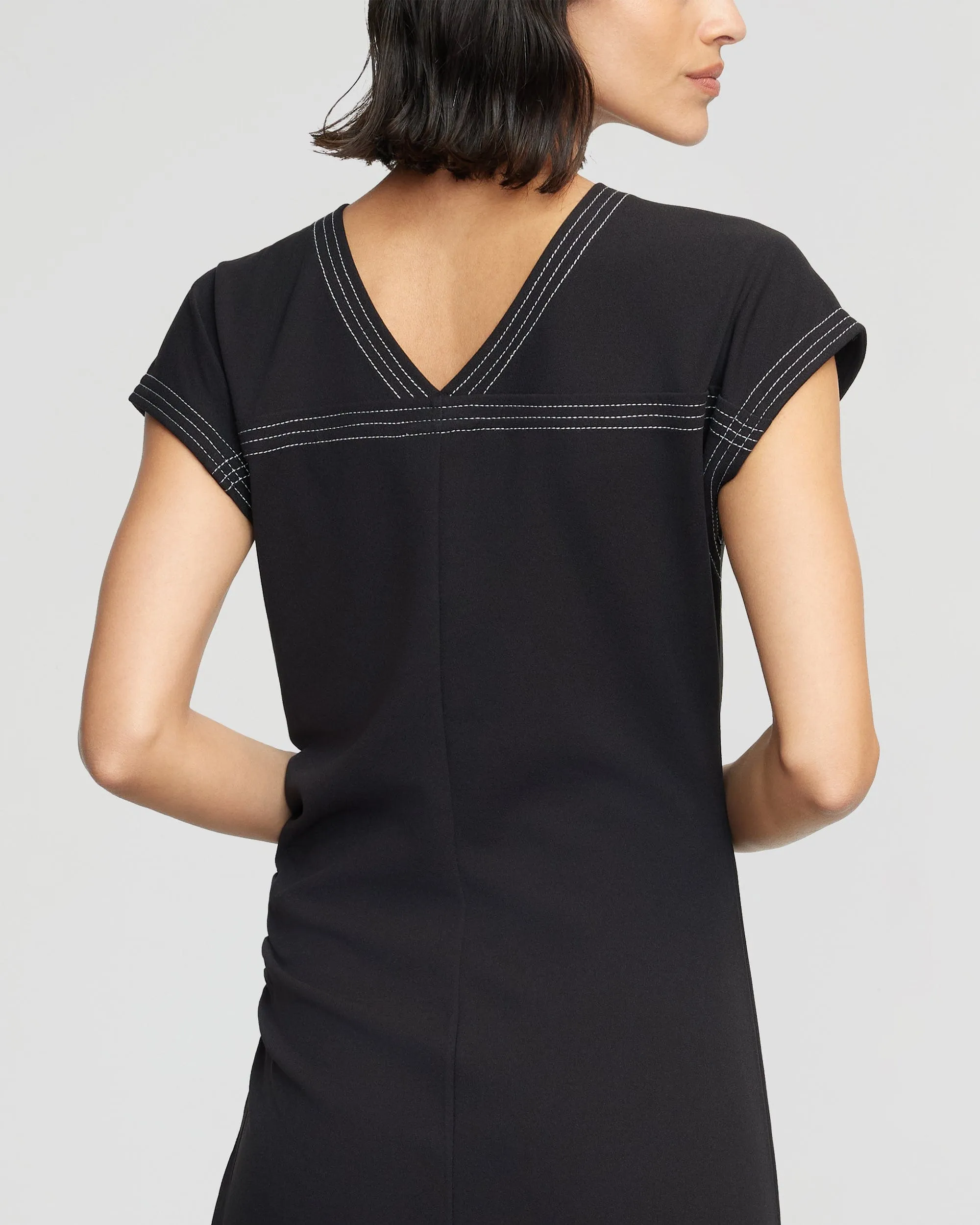 summer look Vela Contrast-Stitch Ruched-Waist Dress (Petite)