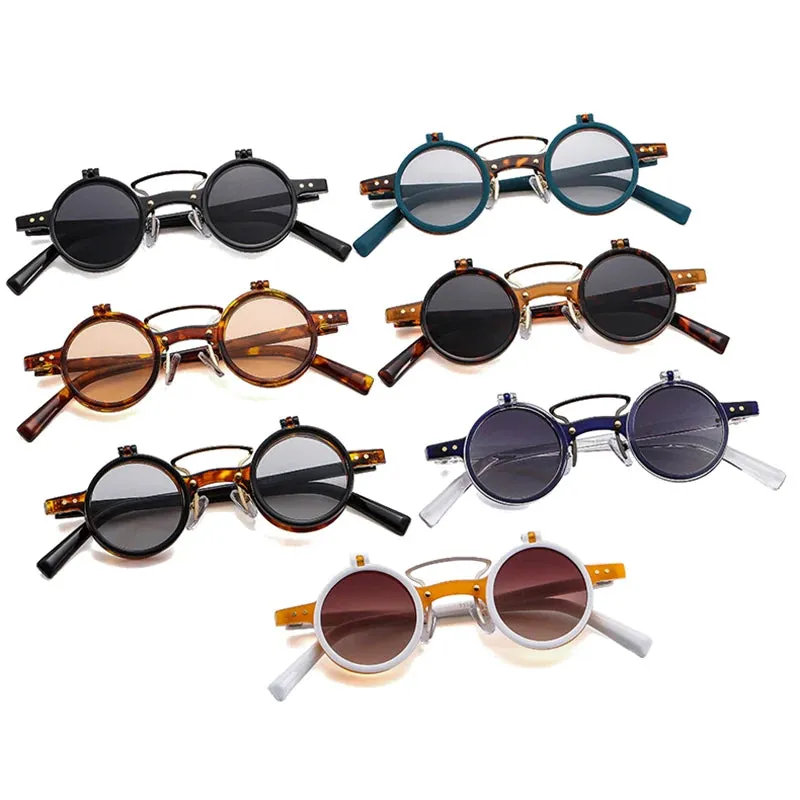 Popular Fashion Small Round Punk Double Bridges Women Sunglasses Retro Flip Shades UV400