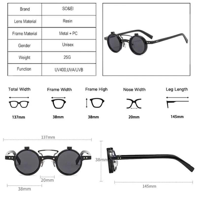 Popular Fashion Small Round Punk Double Bridges Women Sunglasses Retro Flip Shades UV400