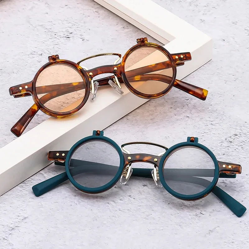 Popular Fashion Small Round Punk Double Bridges Women Sunglasses Retro Flip Shades UV400