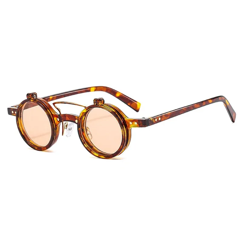 Popular Fashion Small Round Punk Double Bridges Women Sunglasses Retro Flip Shades UV400