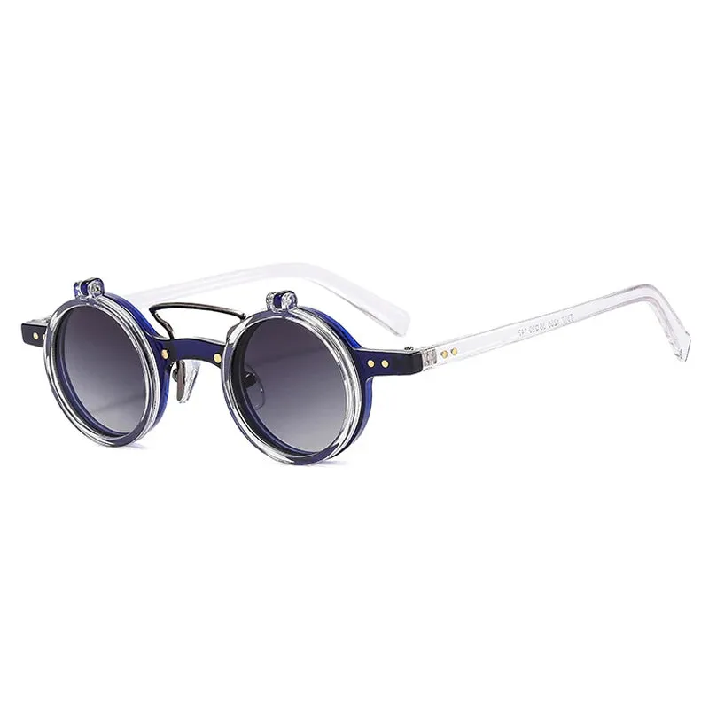 Popular Fashion Small Round Punk Double Bridges Women Sunglasses Retro Flip Shades UV400