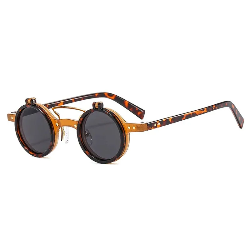 Popular Fashion Small Round Punk Double Bridges Women Sunglasses Retro Flip Shades UV400