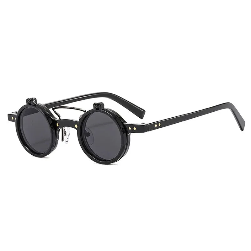 Popular Fashion Small Round Punk Double Bridges Women Sunglasses Retro Flip Shades UV400