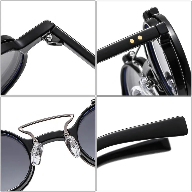 Popular Fashion Small Round Punk Double Bridges Women Sunglasses Retro Flip Shades UV400