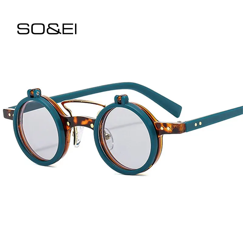 Popular Fashion Small Round Punk Double Bridges Women Sunglasses Retro Flip Shades UV400
