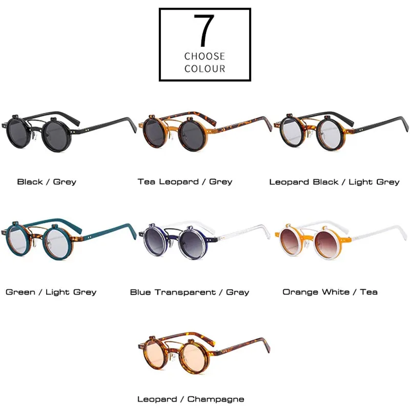 Popular Fashion Small Round Punk Double Bridges Women Sunglasses Retro Flip Shades UV400