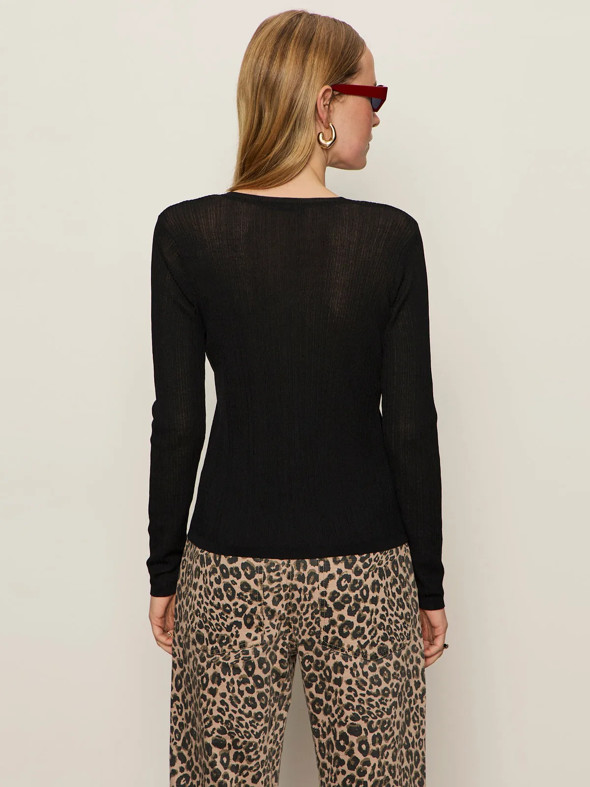 Chilly Day Comfort Ethically Sourced Material Lightweight Ribbed Cardi Black