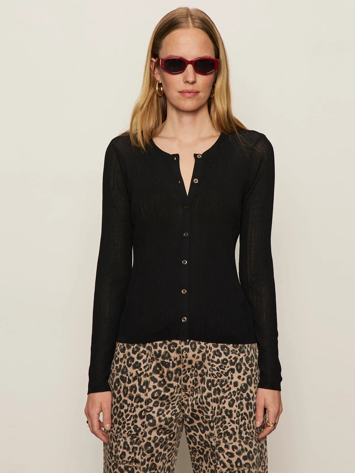 Lightweight Ribbed Cardi Black Cozy Layer Stylish and Cozy
