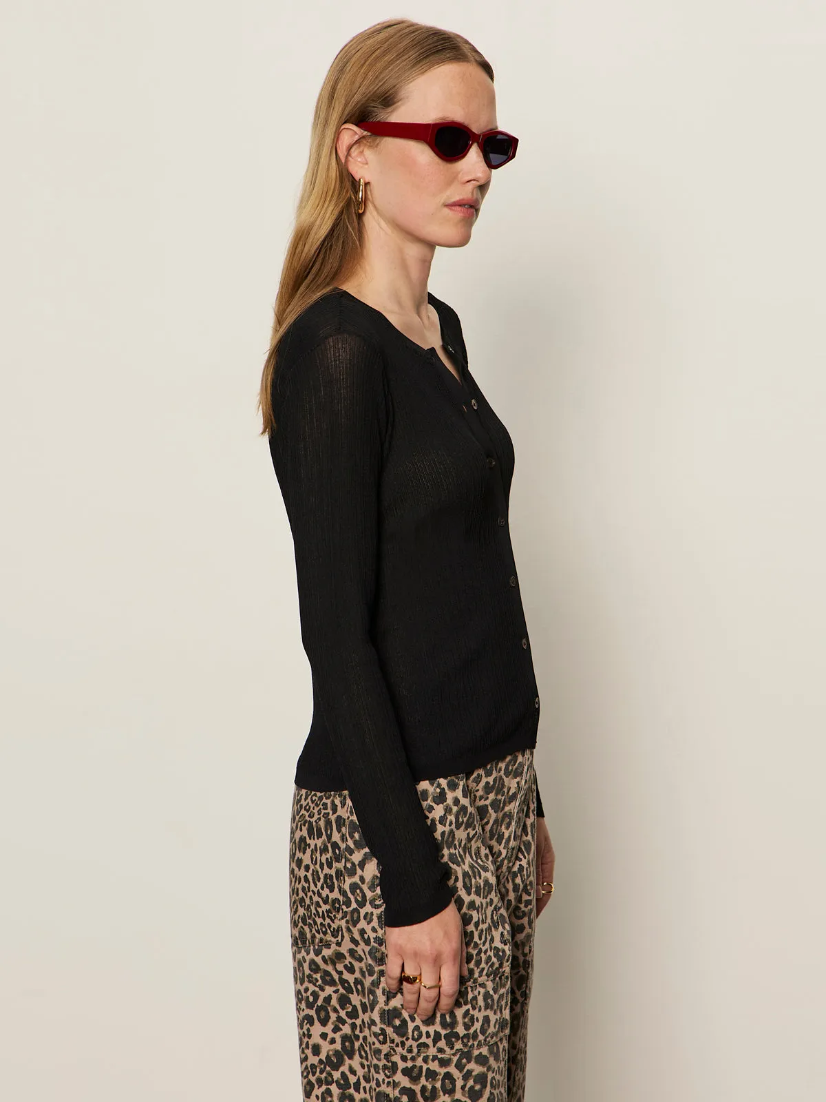 Lightweight Ribbed Cardi Black Functional Fashion Comfortable Stretch