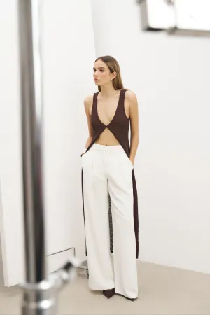 Crochet Knit V Neck Maxi Waistcoat - Carob Breathable Hoodie Breathable Construction