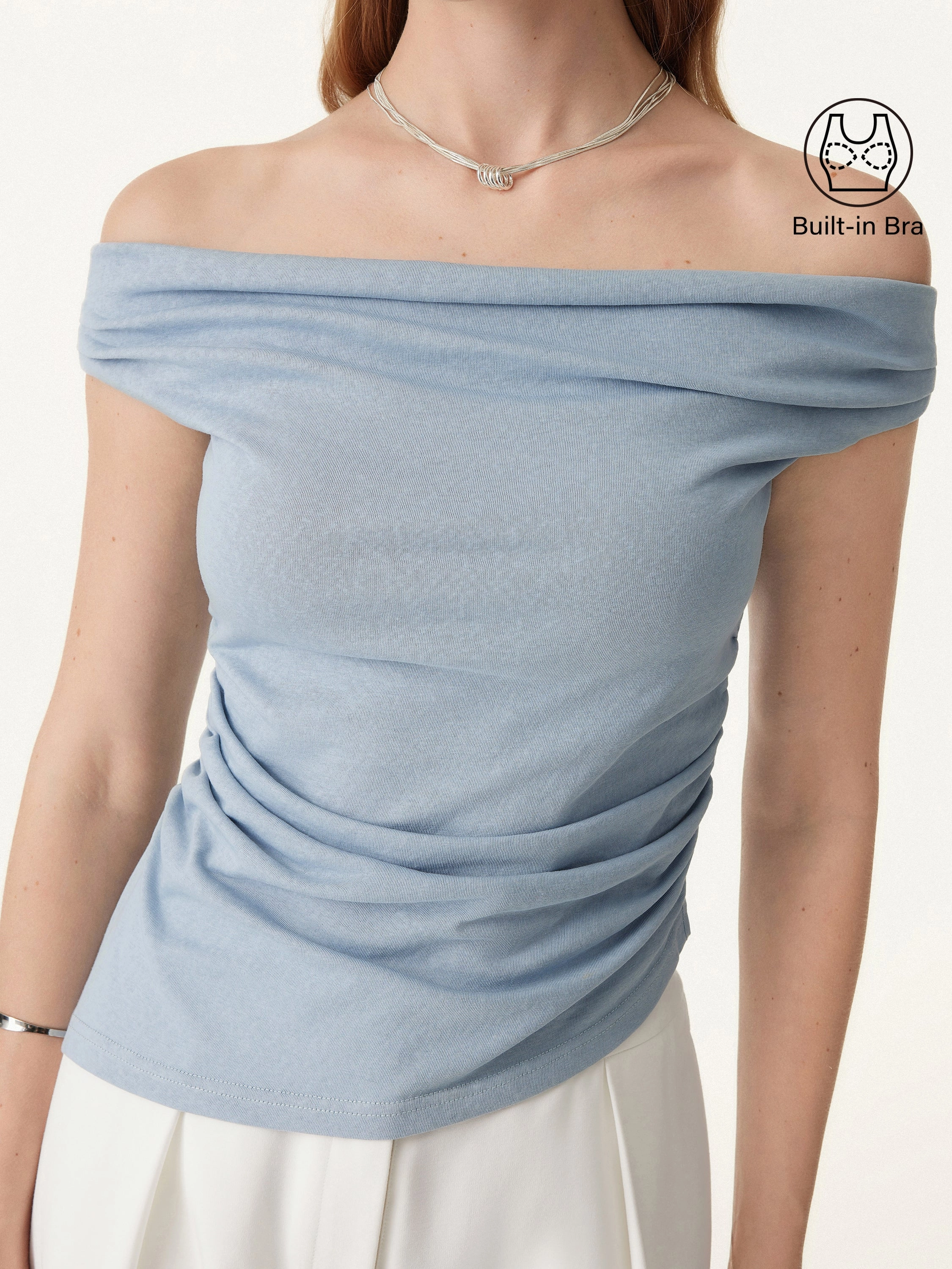 Cold Shoulder Cotton-Linen Gathered New Airy Brami Casual Long Sleeve