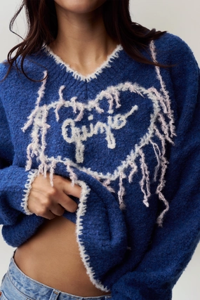 Double Layered Breathable Openwork Knit Guizio Heart Sweater