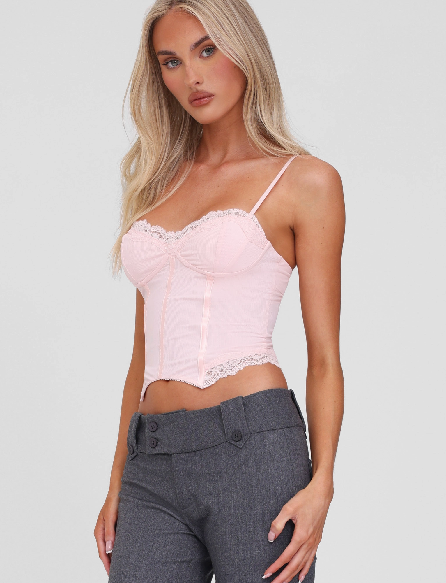 Street Style ReflectiveTrims NILA CORSET TOP - SOFT PINK