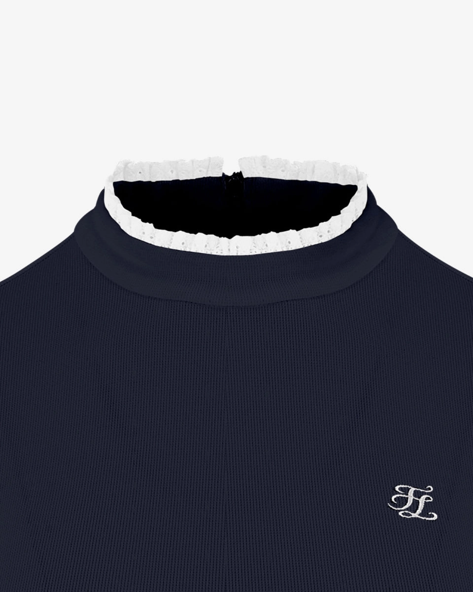 PunctureResistantReinforcement Ethical production Frill High Neck Long Sleeve T-shirt - Navy