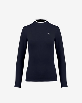 Casual Wear Frill High Neck Long Sleeve T-shirt - Navy