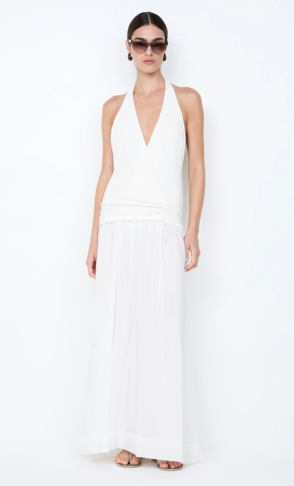 loose silhouette SABRINE HALTER MAXI DRESS - IVORY/WHITE