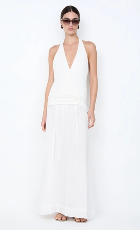 loose silhouette SABRINE HALTER MAXI DRESS - IVORY/WHITE