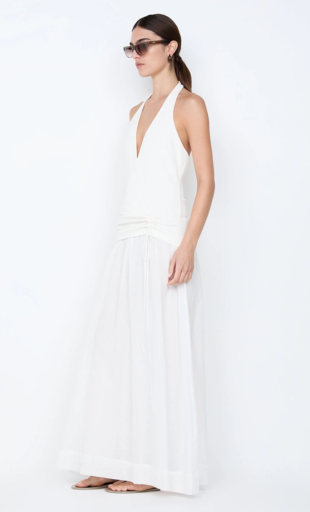 SABRINE HALTER MAXI DRESS - IVORY/WHITE Clean Chic