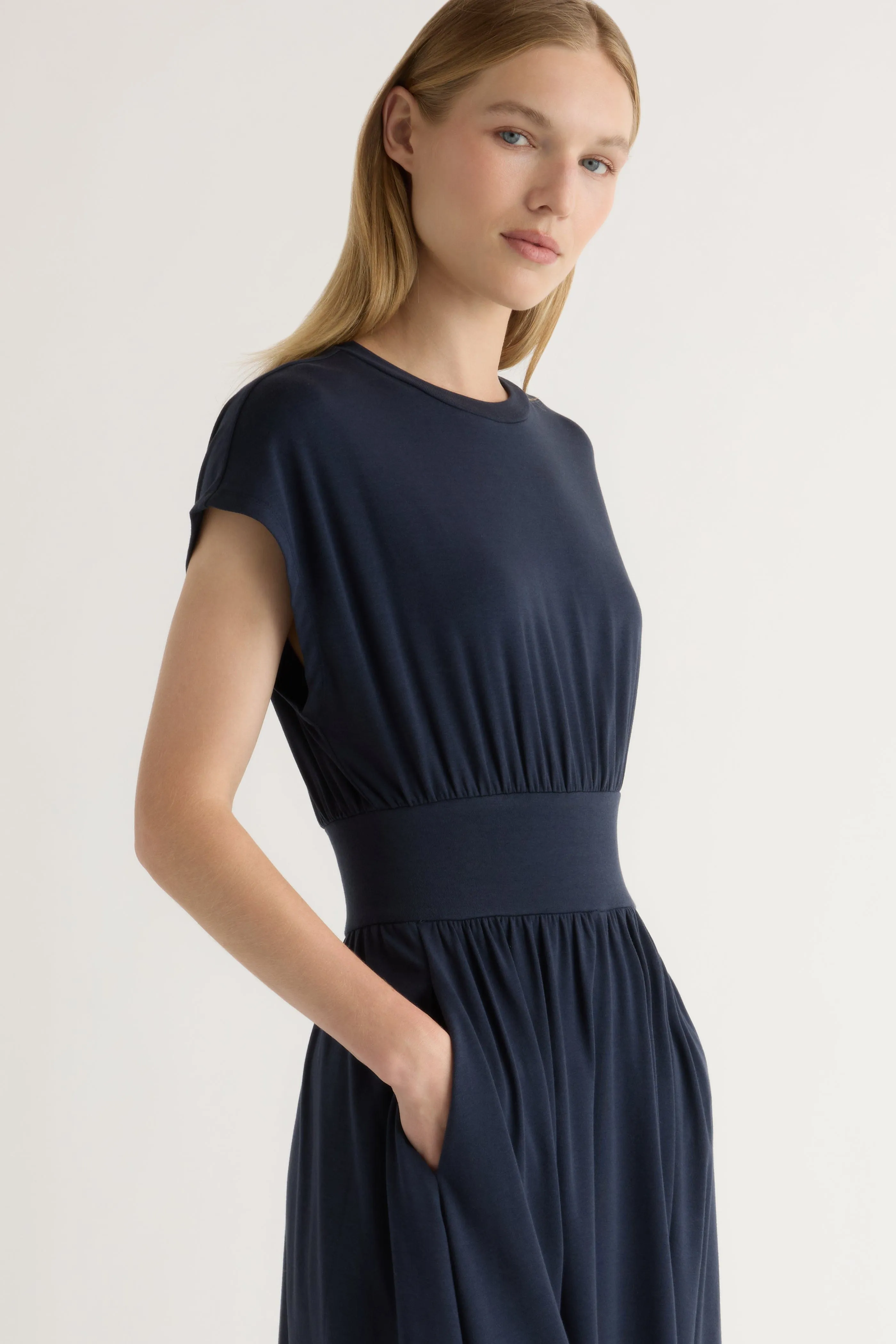 Prima Jersey Midi Dress Natural Tones Flattering Waist Design Fit