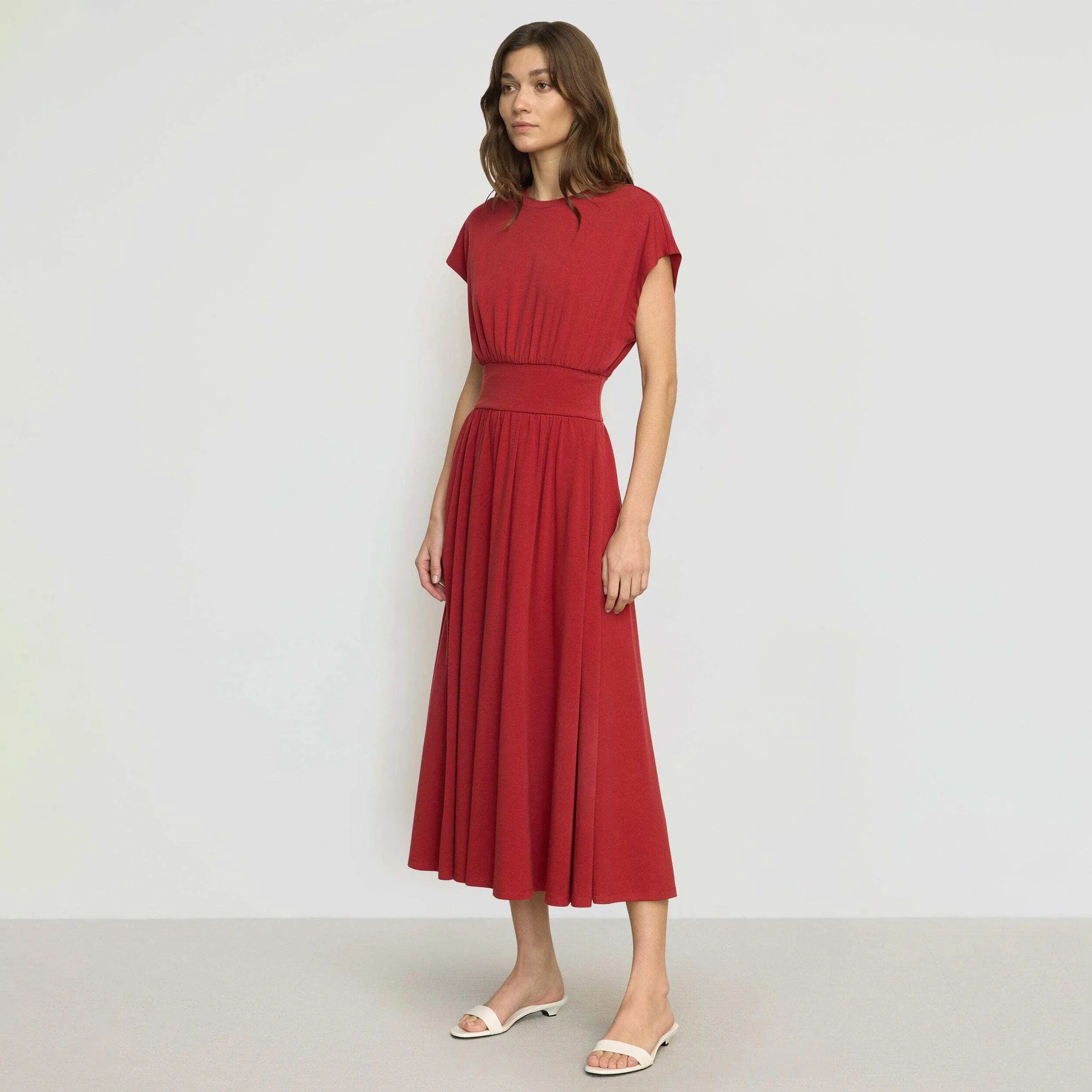 Frayed-Edge Cool Finish Prima Jersey Midi Dress
