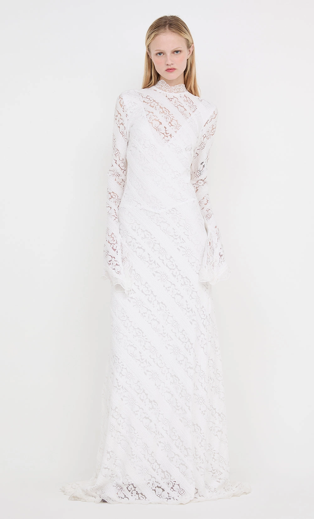Subtle-Print HENRIETTA LONG SLEEVE GOWN - WHITE