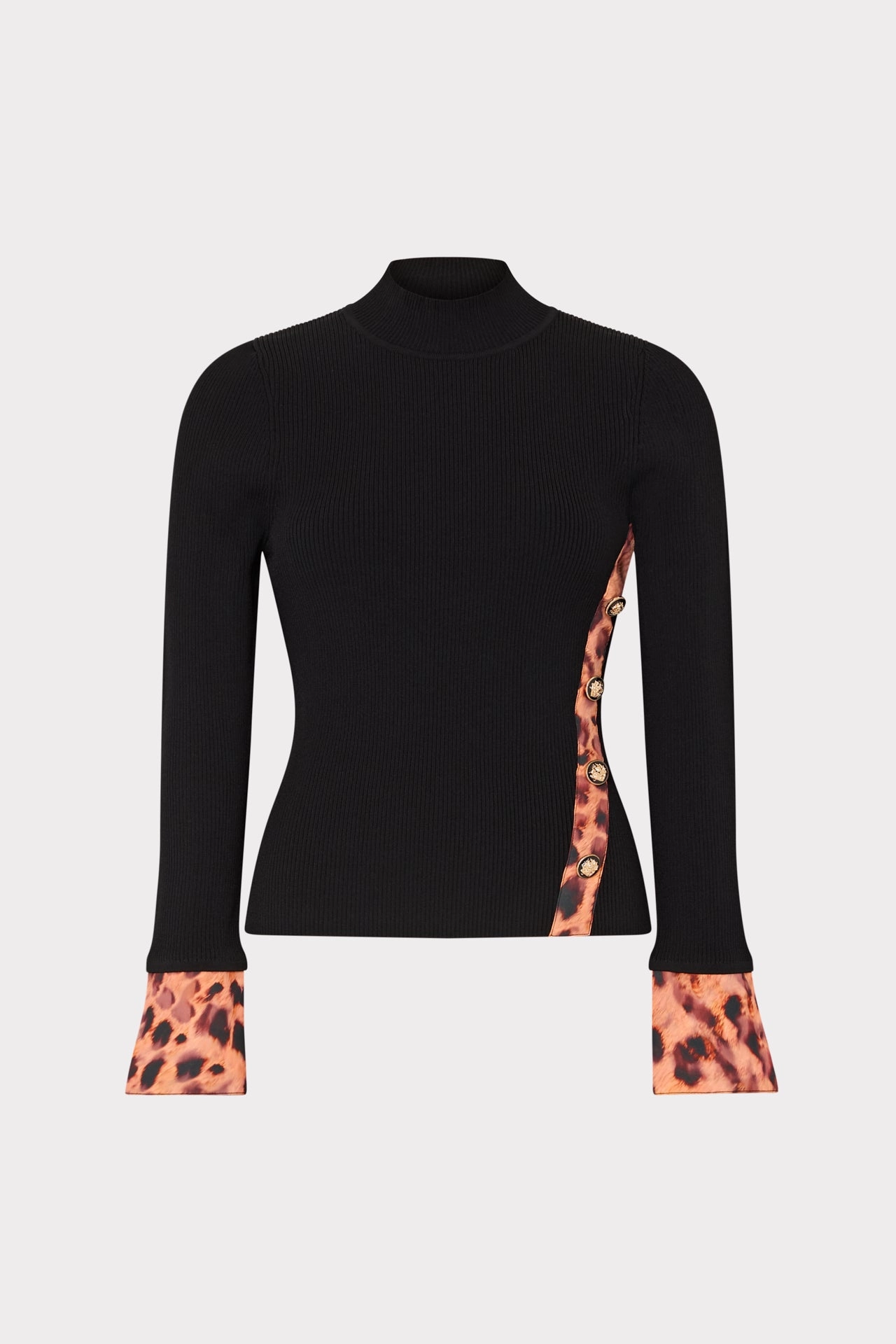 Versatile Casual Look Printed Satin Cuff Knit Mock Neck Top