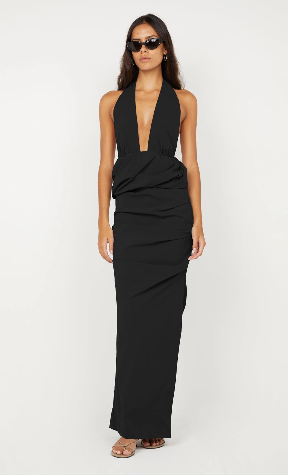 Aura Glow Sage Detail PRISCILLA BUBBLE MAXI DRESS - BLACK