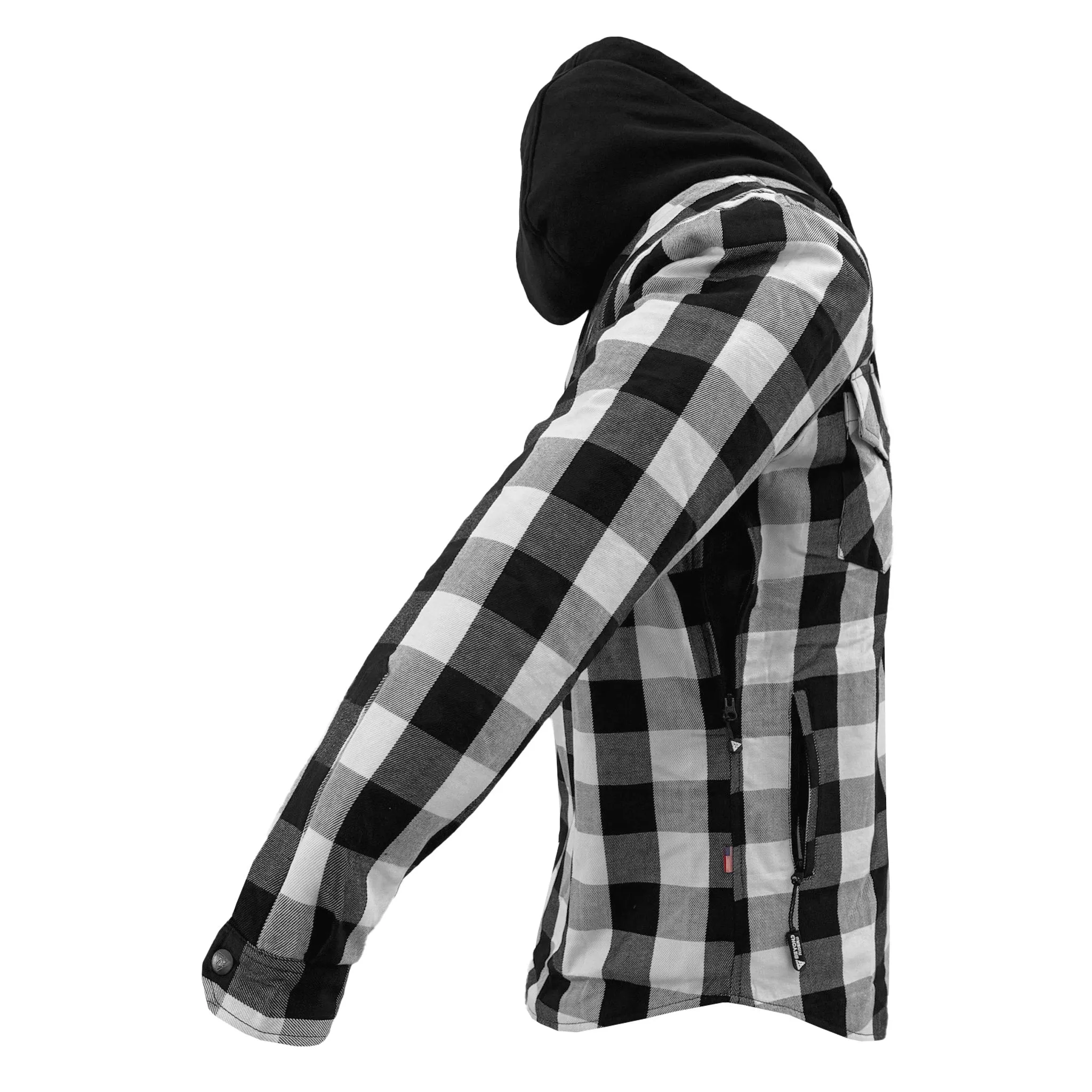 Protective Flannel Hoodie For Men - Black and White Checkered with Pads